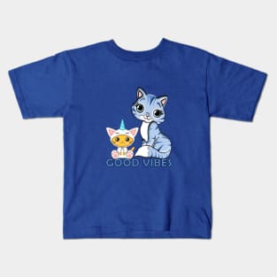 Good Vibes Mama and Baby Unicorn Cat Kids T-Shirt